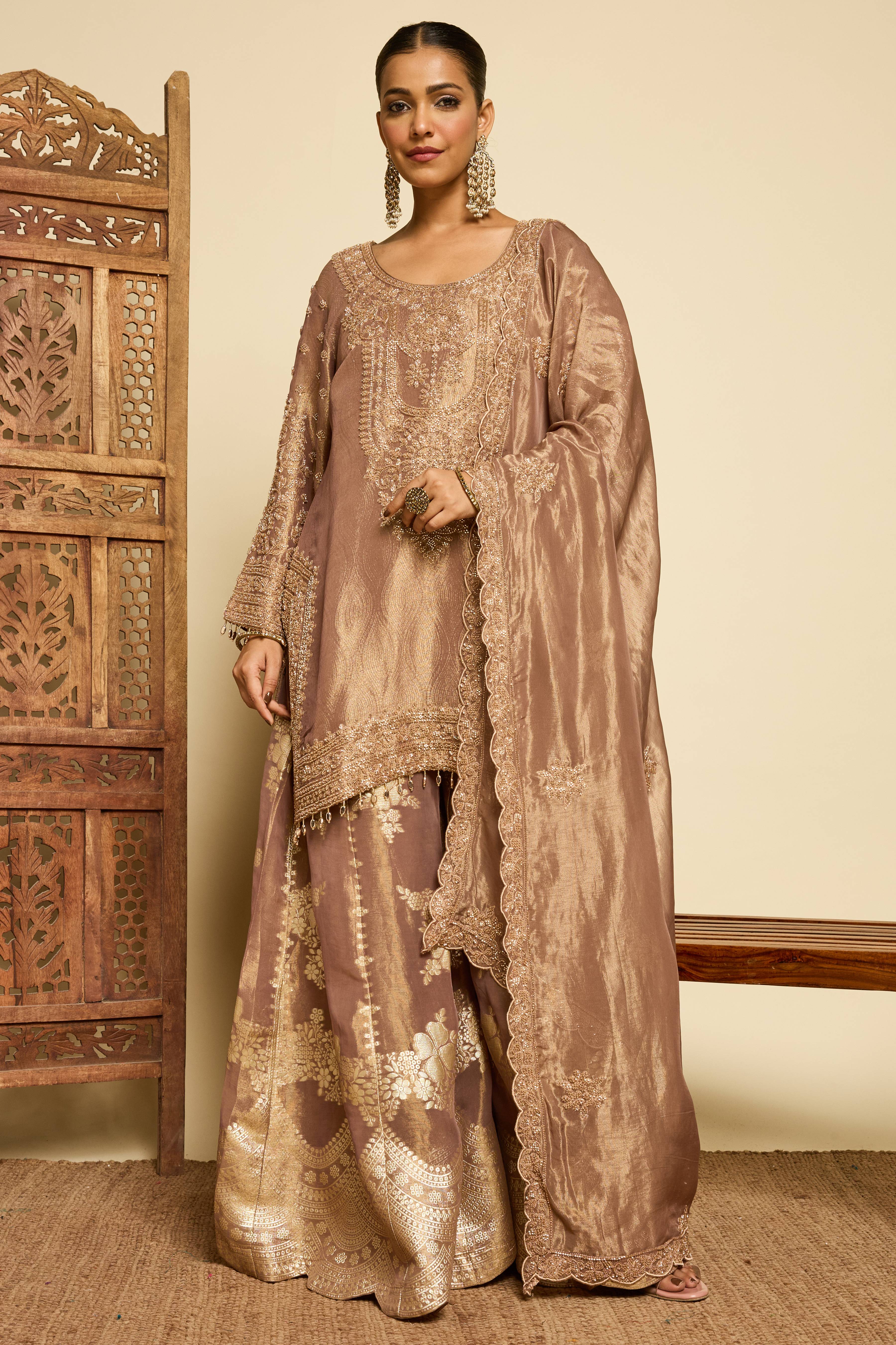 Malang Mocha Banarasi Sharara Set - Image 5
