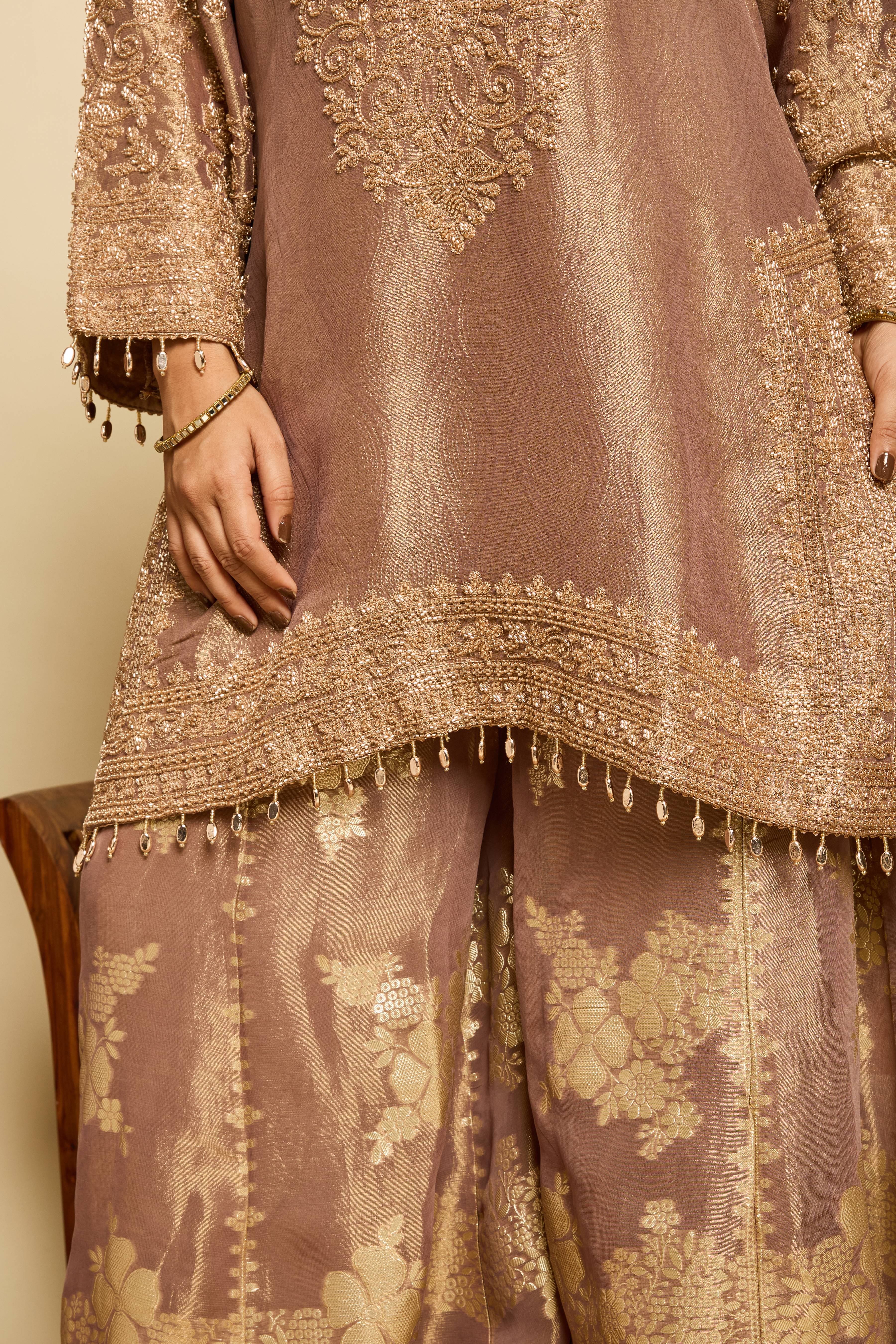 Malang Mocha Banarasi Sharara Set - Image 6