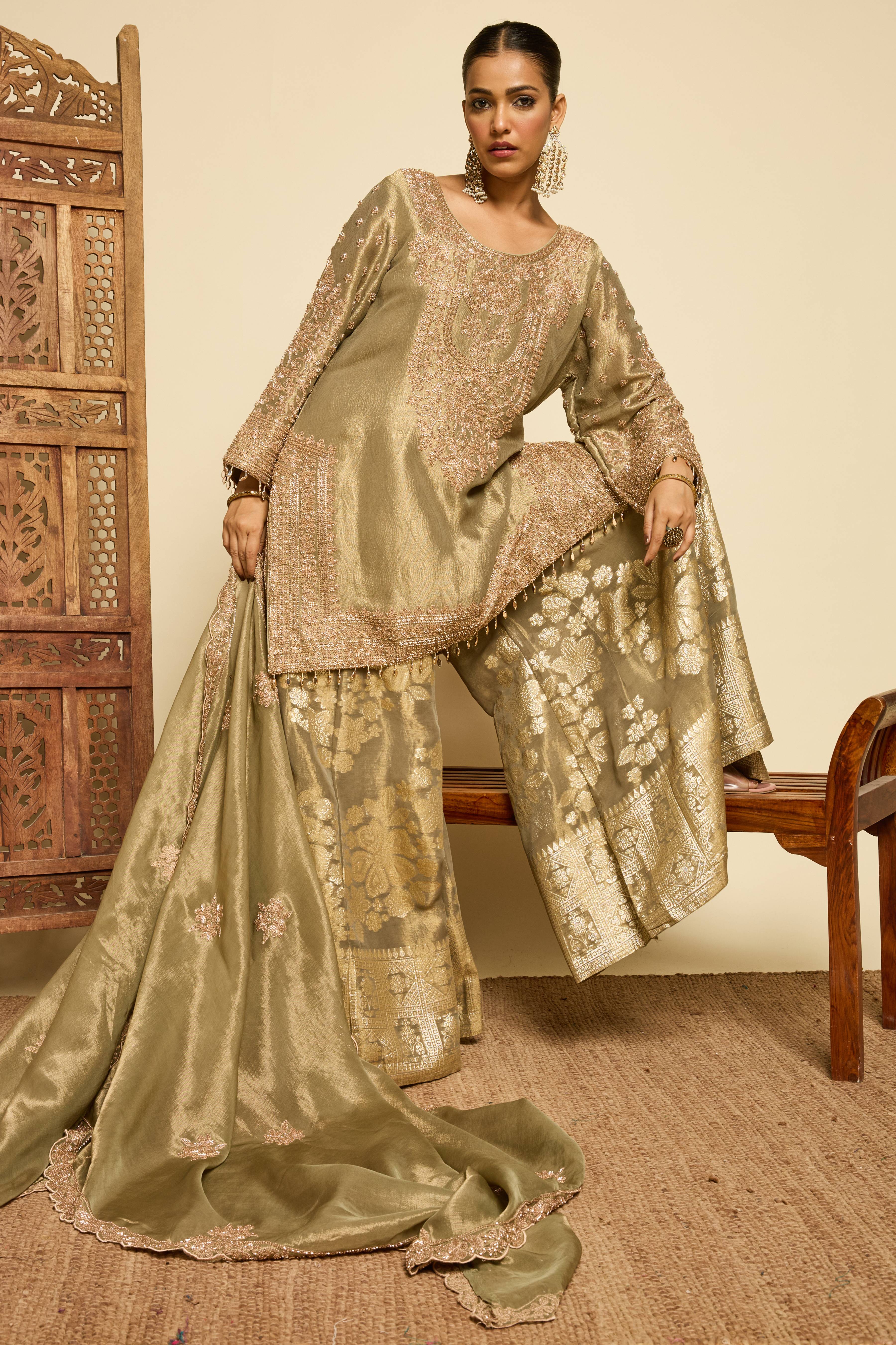 Malang Sage Brocade Sharara Set - Image 6