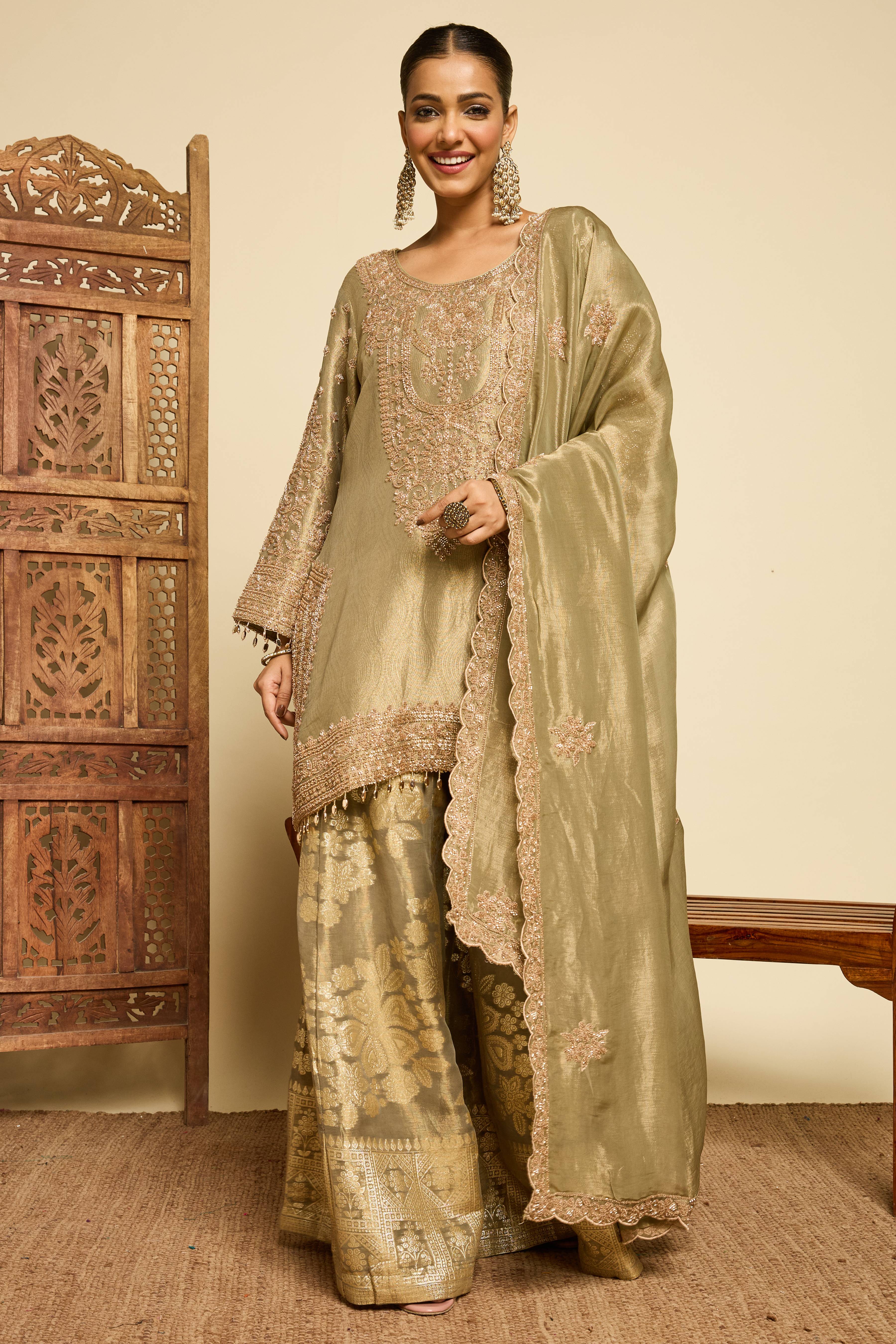 Malang Sage Brocade Sharara Set - Image 8