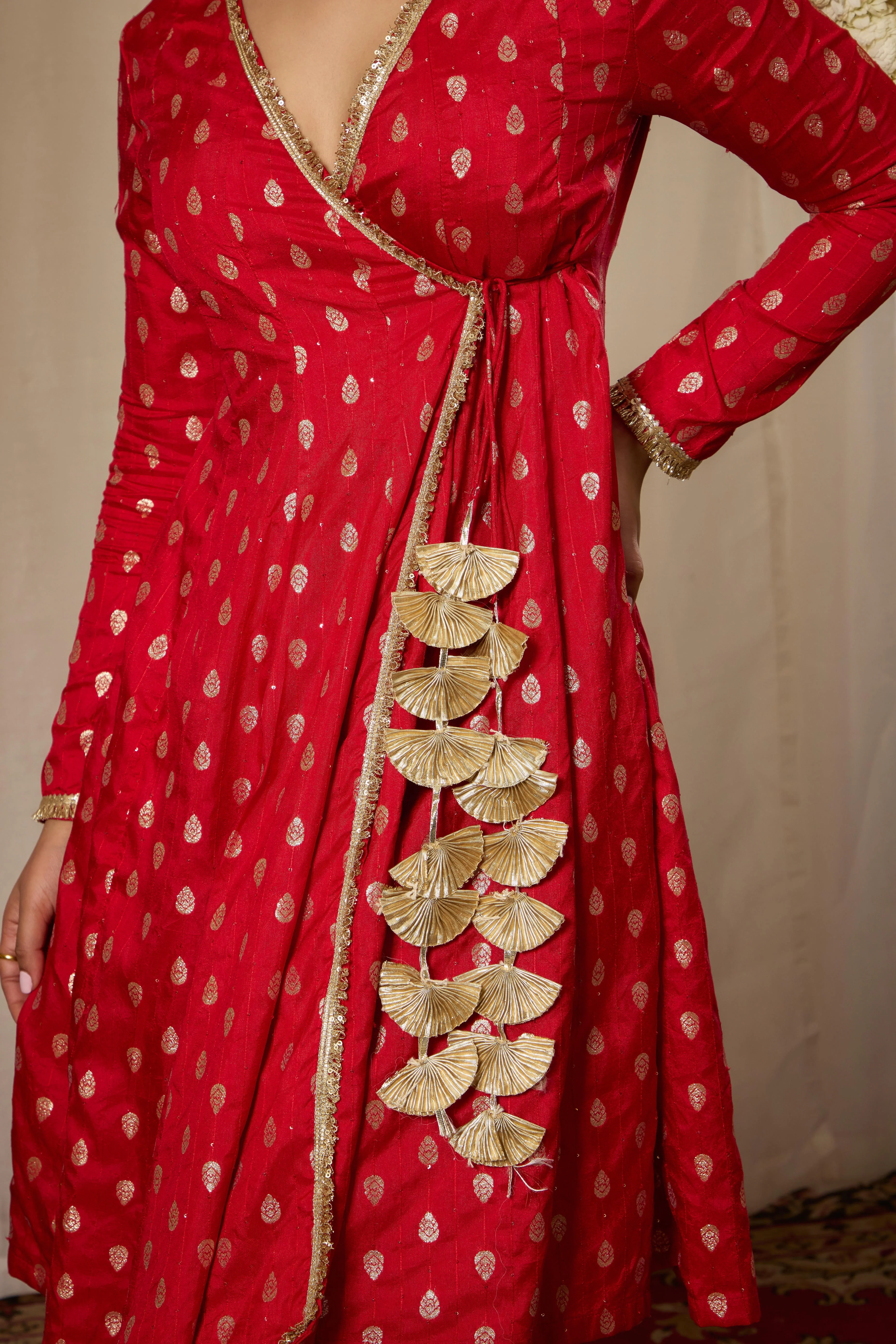 Malang Shahi Red Angrakha Anarkali Set - Image 4