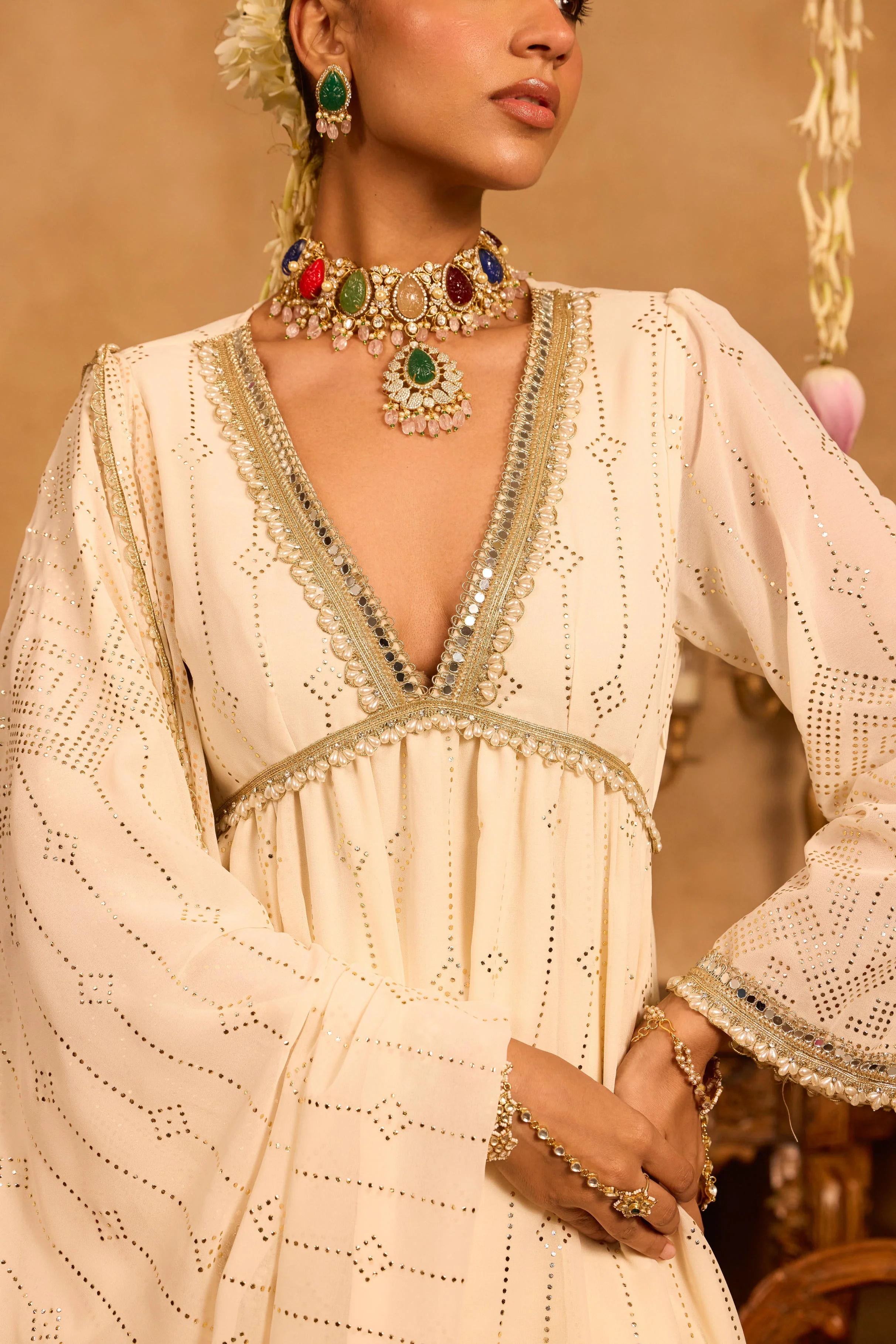 Mastaani Ivory Glow Mirrorwork Anarkali Set - Image 7