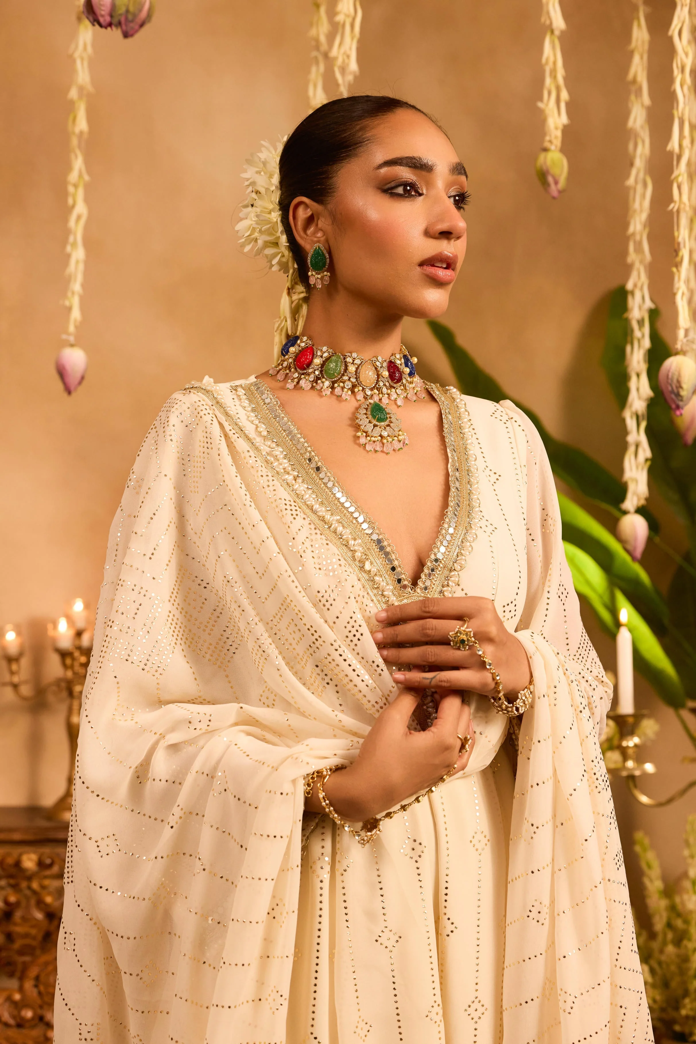 Mastaani Ivory Glow Mirrorwork Anarkali Set - Image 9