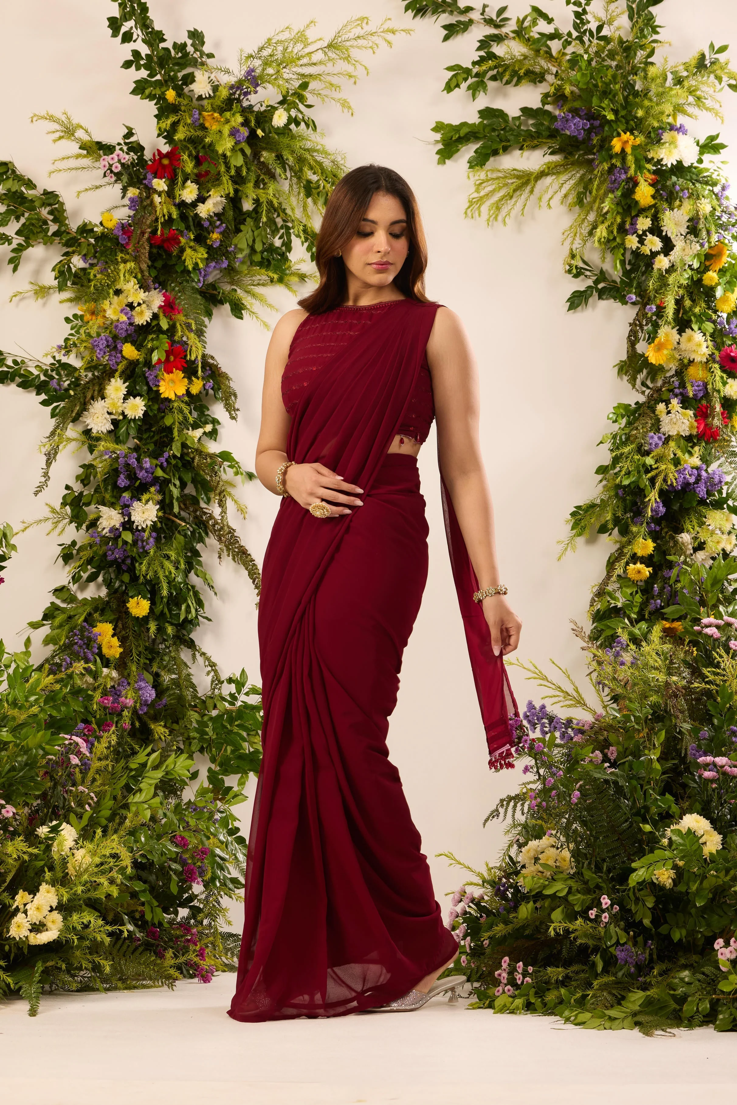 Mastaani Ruby Drape Saree Set - Image 3