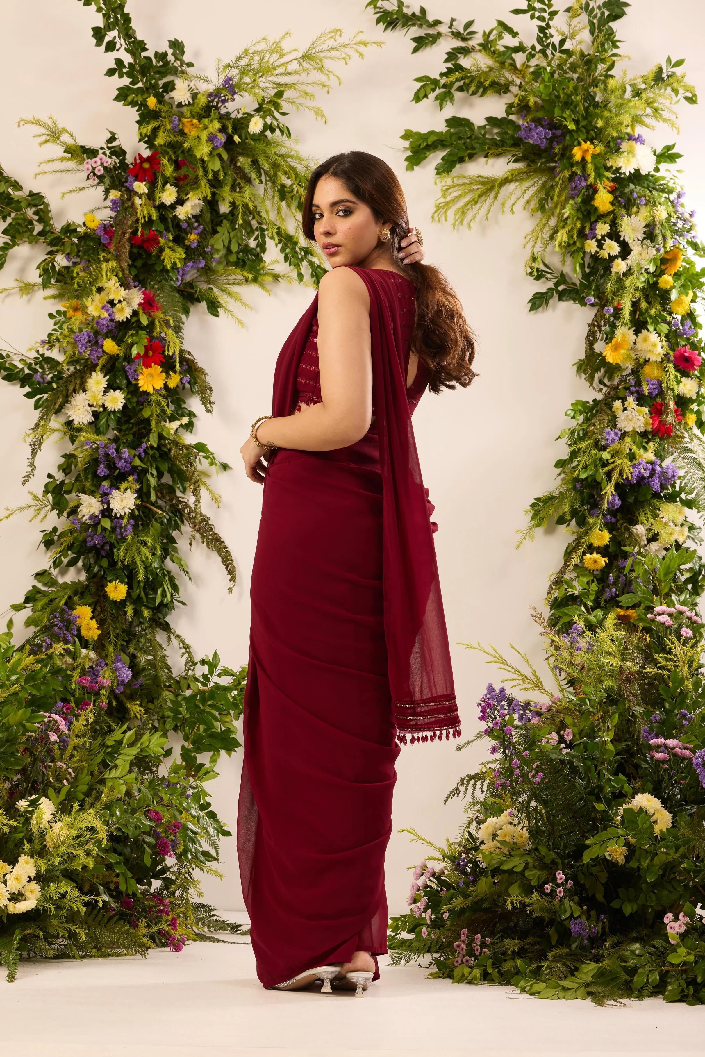Mastaani Ruby Drape Saree Set - Image 5