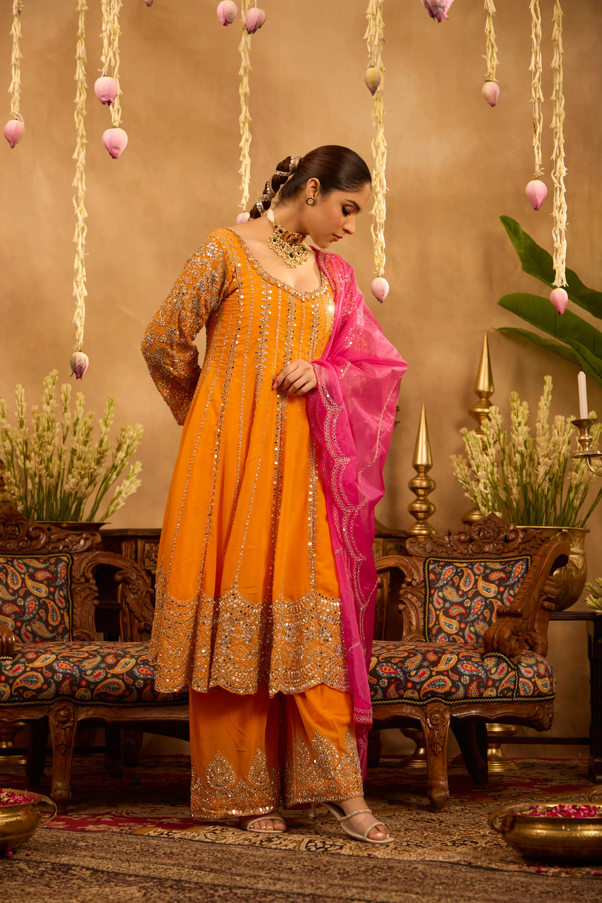 Mastaani Tangerine Mirror Anarkali Set - Image 3