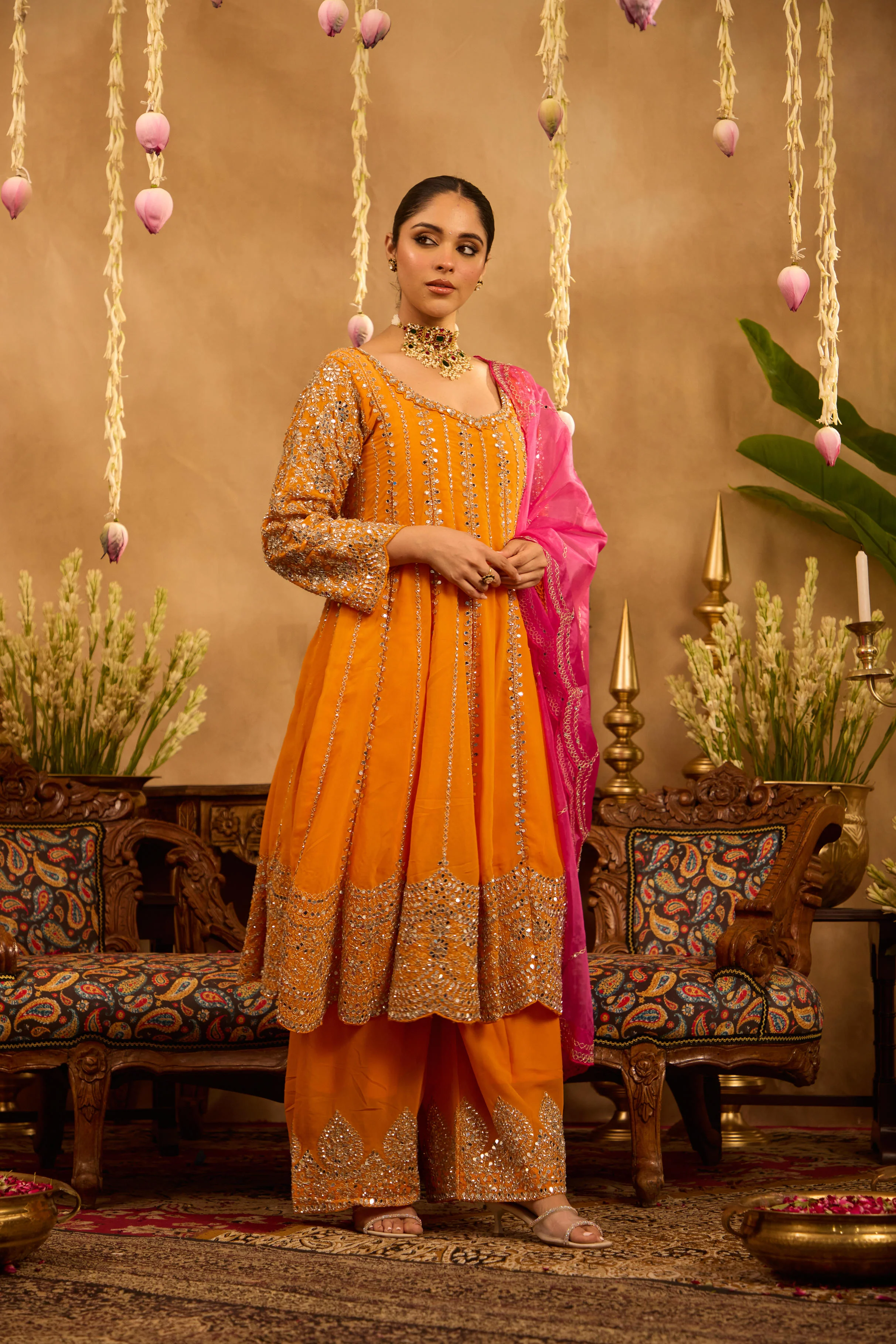 Mastaani Tangerine Mirror Anarkali Set - Image 4
